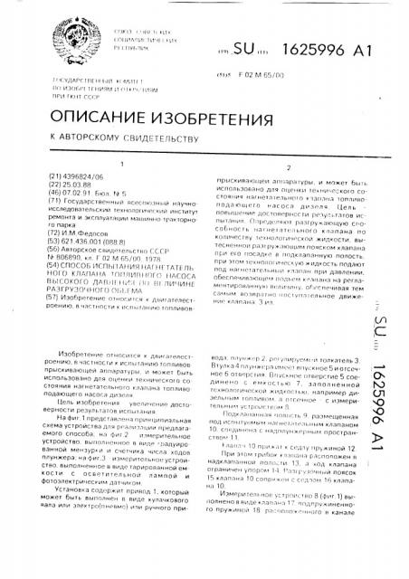 Способ испытания нагнетательного клапана топливного насоса высокого давления по величине разгрузочного объема (патент 1625996)