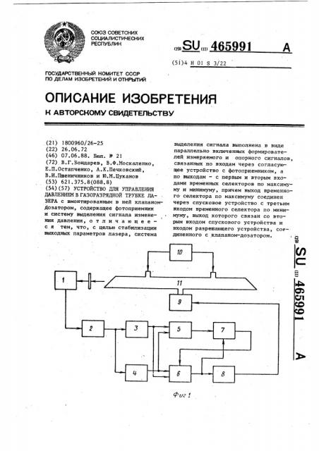 Устройство для управления давлением в газоразрядной трубке лазера (патент 465991)