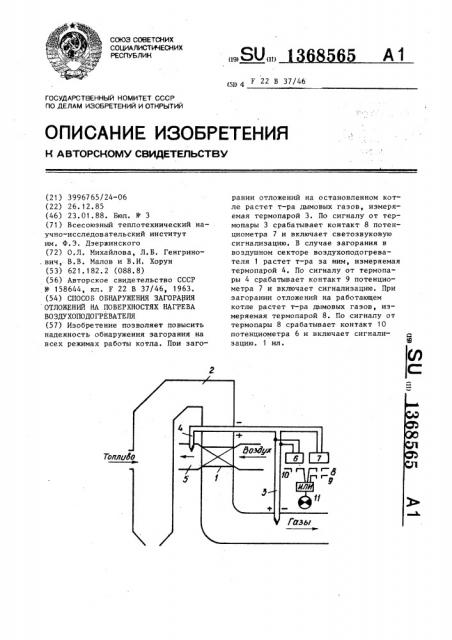 Способ обнаружения загорания отложений на поверхностях нагрева воздухоподогревателя (патент 1368565)