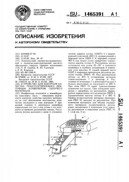 Устройство для контроля качества транспортируемого ленточным конвейером сыпучего материала (патент 1465391)