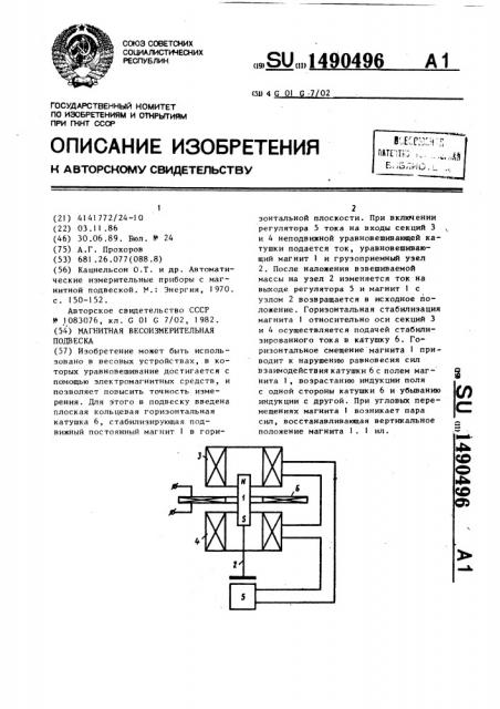 Магнитная весоизмерительная подвеска (патент 1490496)