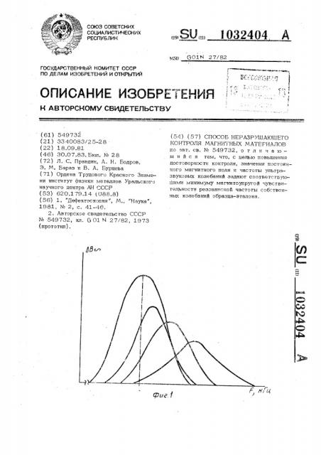 Способ неразрушающего контроля магнитных материалов (патент 1032404)