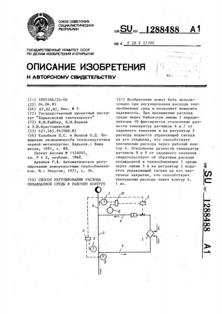 Способ регулирования расхода охлаждаемой среды в рабочем контуре (патент 1288488)