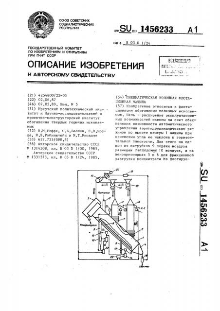 Пневматическая колонная флотационная машина (патент 1456233)