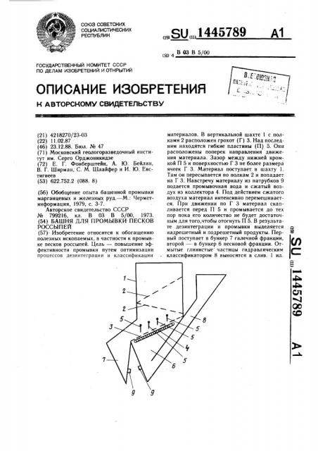 Башня для промывки песков россыпей (патент 1445789)
