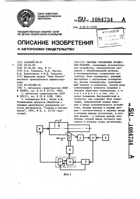 Система управления процессом резания (патент 1084734)