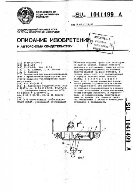 Ограничитель грузоподъемности крана (патент 1041499)