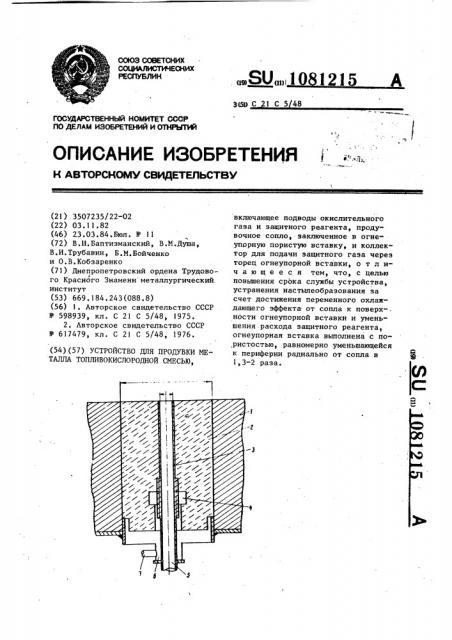 Устройство для продувки металла топливокислородной смесью (патент 1081215)