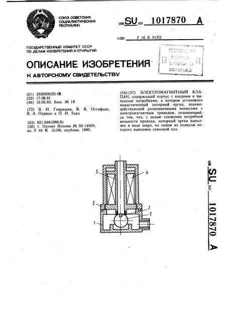 Электромагнитный клапан (патент 1017870)