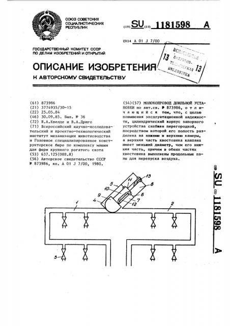 Молокопровод доильной установки (патент 1181598)
