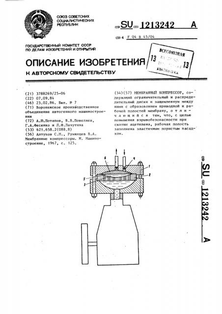 Мембранный компрессор (патент 1213242)