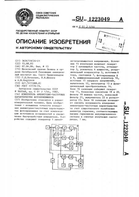 Измеритель амплитудно-частотных характеристик фотоприемников (патент 1223049)