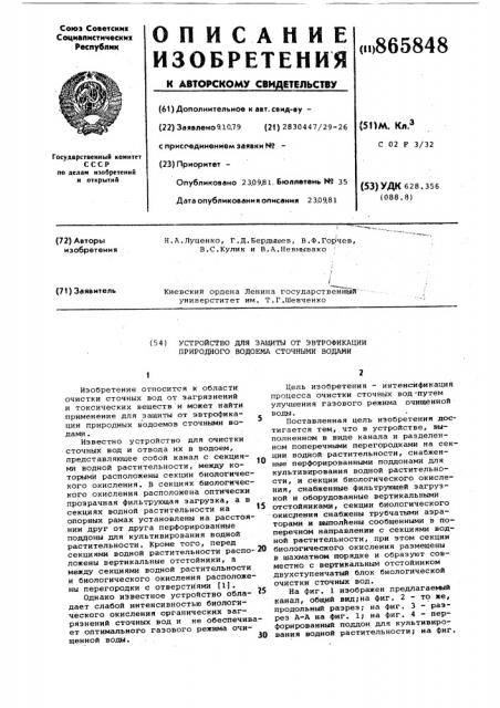 Устройство для защиты от эвтрофикации природного водоема сточными водами (патент 865848)