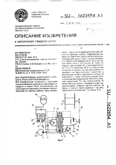 Гидропривод кабельного барабана транспортной машины (патент 1622654)
