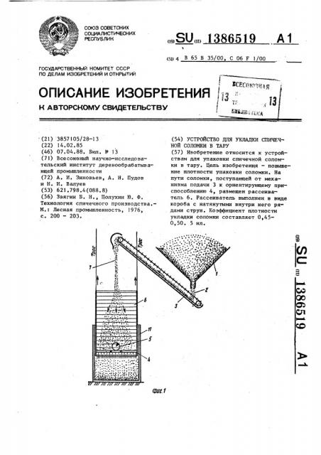 Устройство для укладки спичечной соломки в тару (патент 1386519)