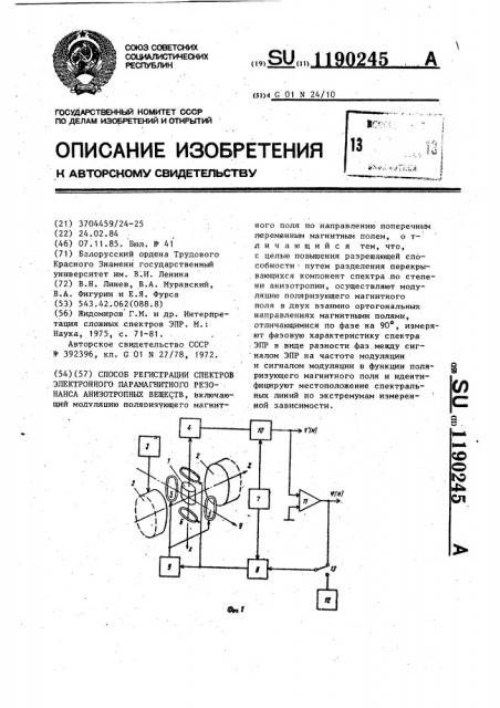 Способ регистрации спектров электронного парамагнитного резонанса анизотропных веществ (патент 1190245)