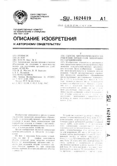 Способ автоматического управления процессом анаэробного сбраживания (патент 1624419)