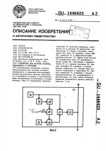 Устройство для нагрева воздуха, подаваемого в парильню (патент 1446423)