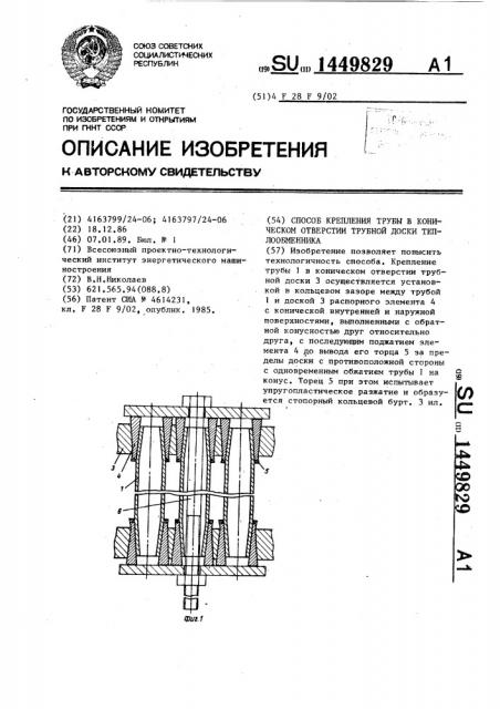 Способ крепления трубы в коническом отверстии трубной доски теплообменника (патент 1449829)