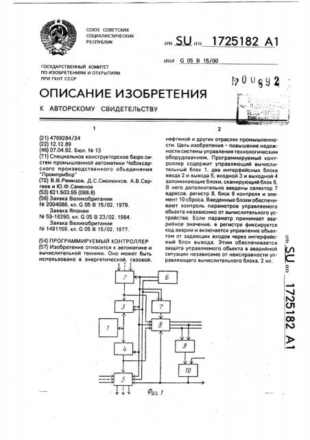 Программируемый контроллер (патент 1725182)