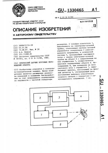 Оптический датчик круговых перемещений объекта (патент 1330465)