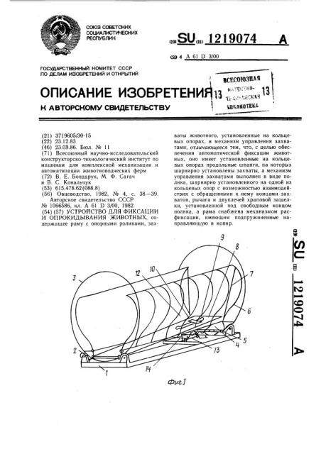 Устройство для фиксации и опрокидывания животных (патент 1219074)