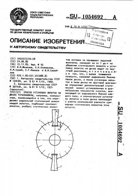 Способ установки лопаток на диске турбомашины (патент 1054692)