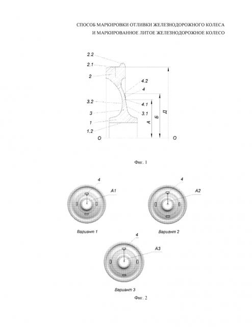 Литое железнодорожное колесо с маркировочными знаками и способ литья железнодорожного колеса с маркировочными знаками (патент 2643537)