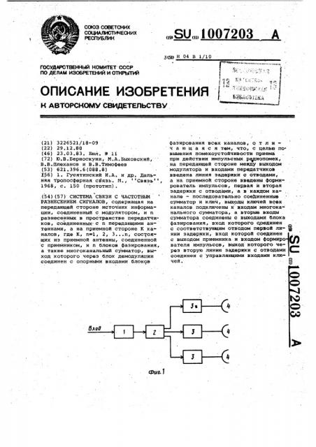 Система связи с частотным разнесением сигналов (патент 1007203)