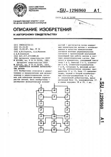 Измеритель фазовых характеристик антенн (патент 1296960)