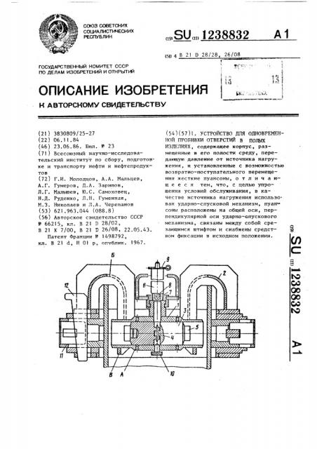 Устройство для одновременной пробивки отверстий в полых изделиях (патент 1238832)