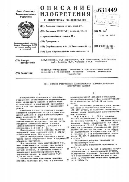 Способ устранения слеживаемости порошкообразного хлористого натрия (патент 631449)