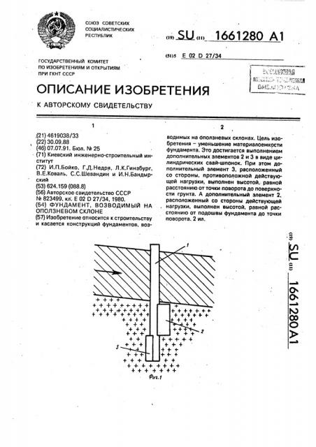 Фундамент, возводимый на оползневом склоне (патент 1661280)