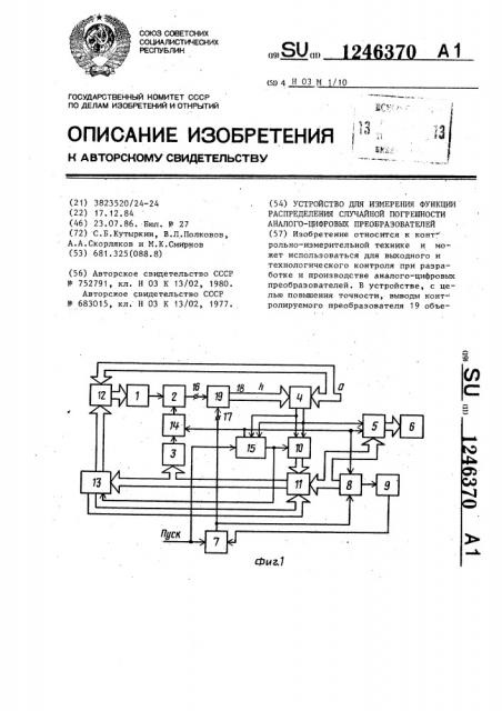 Устройство для измерения функции распределения случайной погрешности аналого-цифровых преобразователей (патент 1246370)