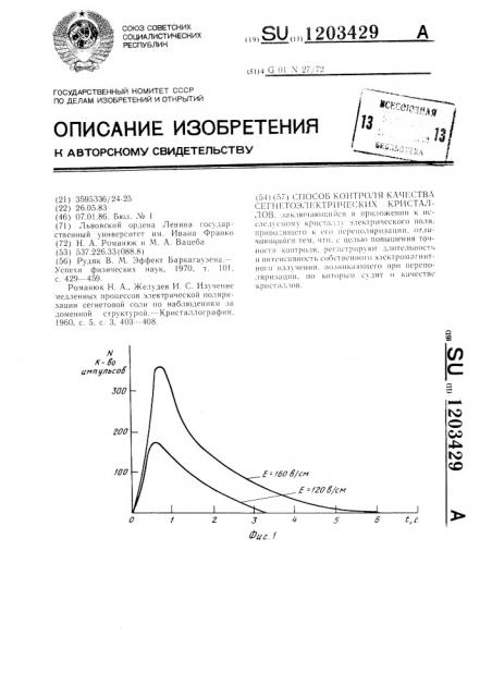 Способ контроля качества сегнетоэлектрических кристаллов (патент 1203429)