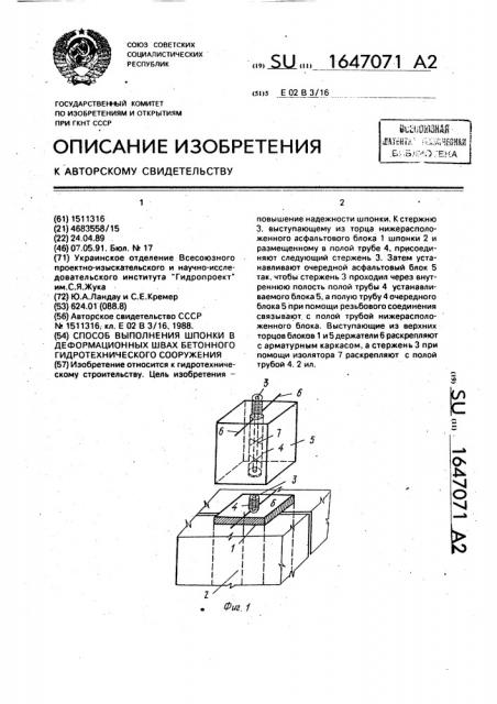 Способ выполнения шпонки в деформационных швах бетонного гидротехнического сооружения (патент 1647071)