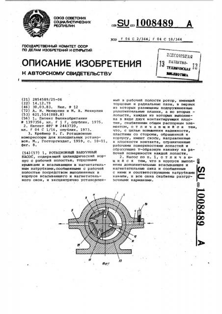 Ротационный вакуумный насос (патент 1008489)