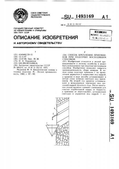 Способ крепления приемников при подсочке восходящим способом (патент 1493169)