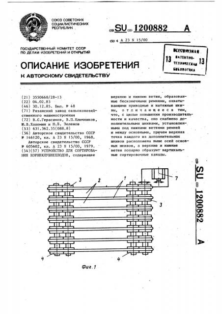 Устройство для сортирования корнеклубнеплодов (патент 1200882)