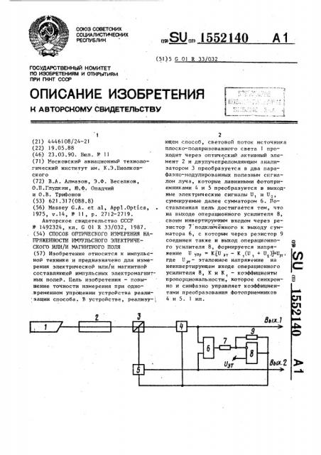 Способ оптического измерения напряженности импульсного электрического или/ и магнитного поля (патент 1552140)