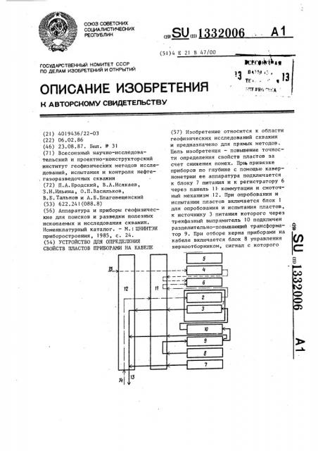 Устройство для определения свойств пластов приборами на кабеле (патент 1332006)