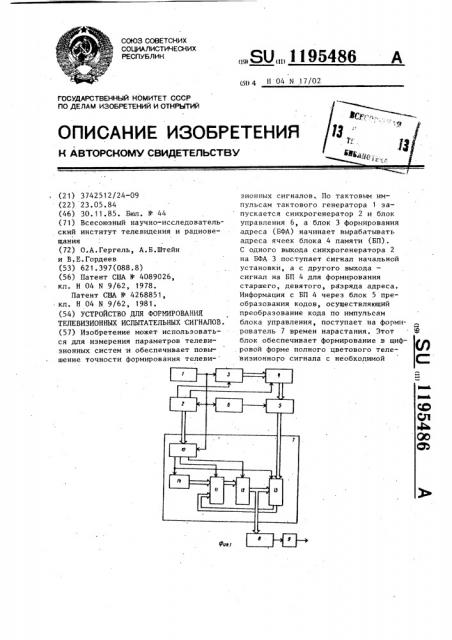 Устройство для формирования телевизионных испытательных сигналов (патент 1195486)