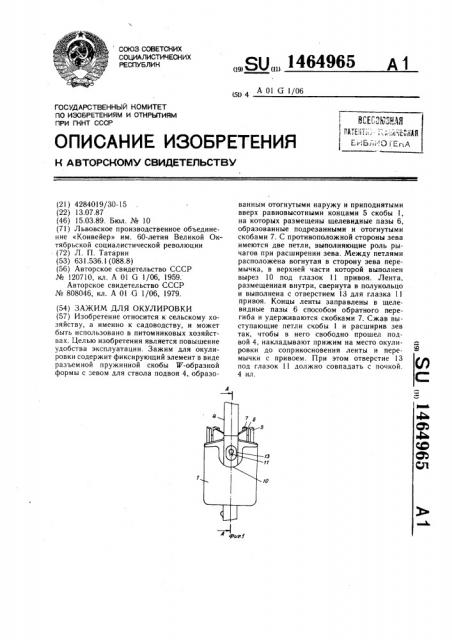 Зажим для окулировки (патент 1464965)