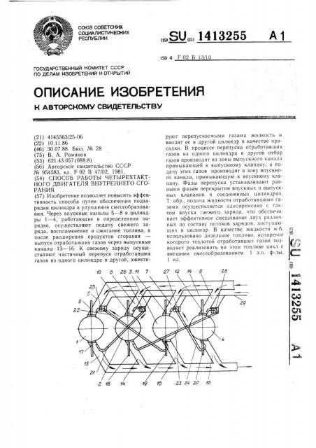 Способ работы четырехтактного двигателя внутреннего сгорания (патент 1413255)