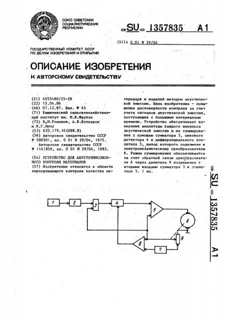 Устройство для акустоэмиссионного контроля материалов (патент 1357835)