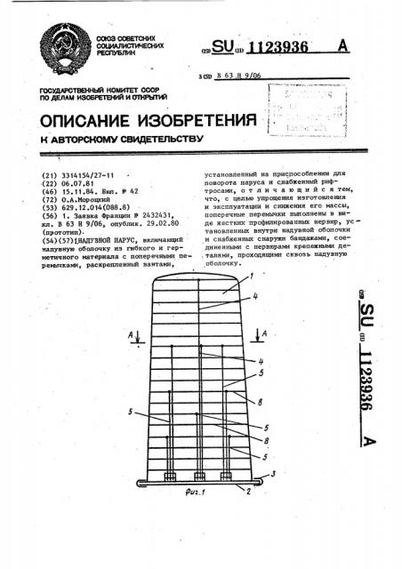 Надувной парус (патент 1123936)