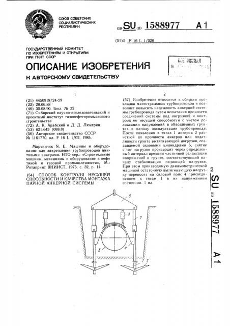 Способ контроля несущей способности и качества монтажа парной анкерной системы (патент 1588977)