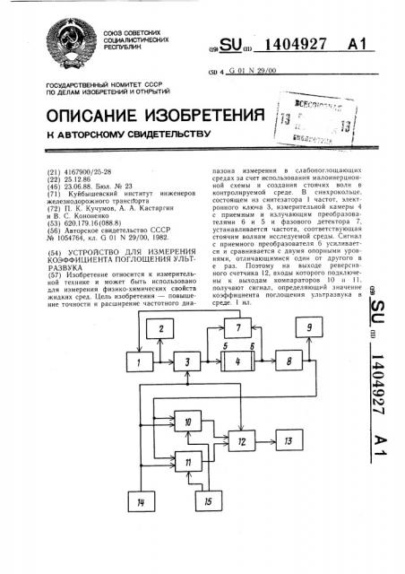 Устройство для измерения коэффициента поглощения ультразвука (патент 1404927)