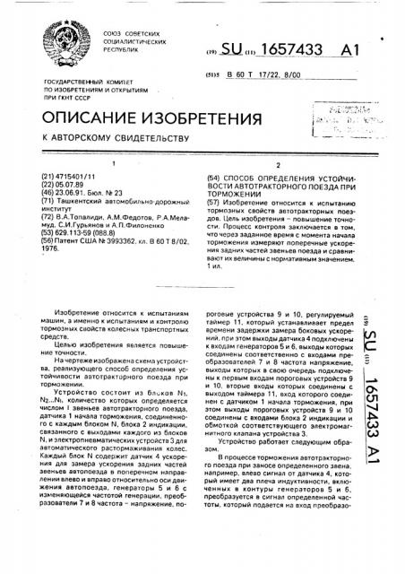 Способ определения устойчивости автотракторного поезда при торможении (патент 1657433)