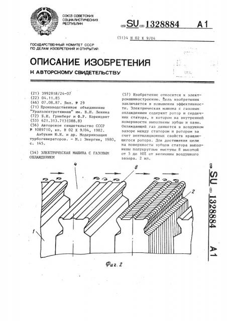 Электрическая машина с газовым охлаждением (патент 1328884)